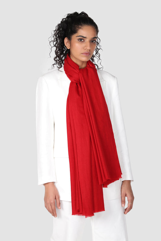 Classic Solid Cashmere Twill Scarf - Coral Red