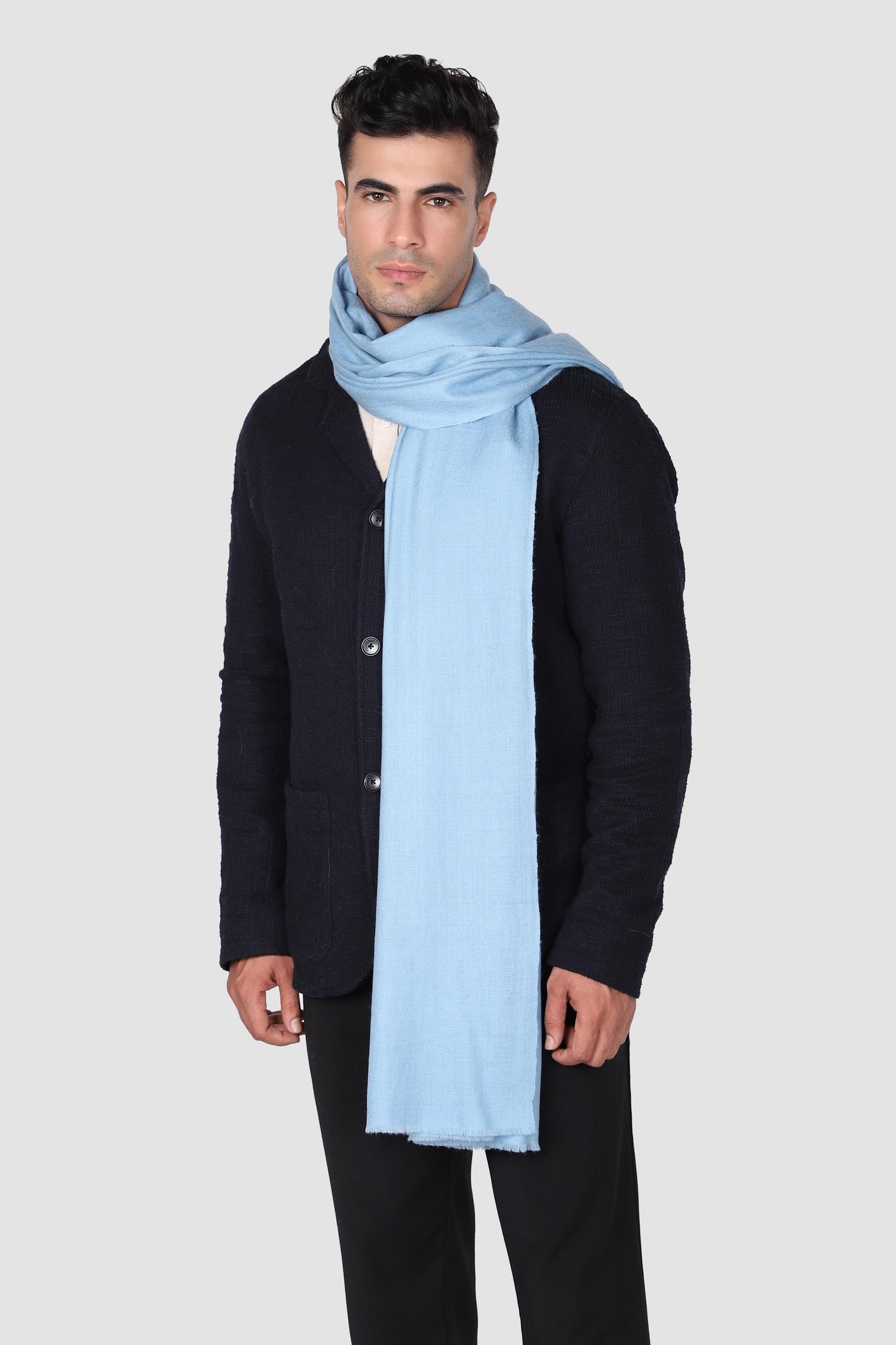 Classic Solid Cashmere Scarf - Milky Blue