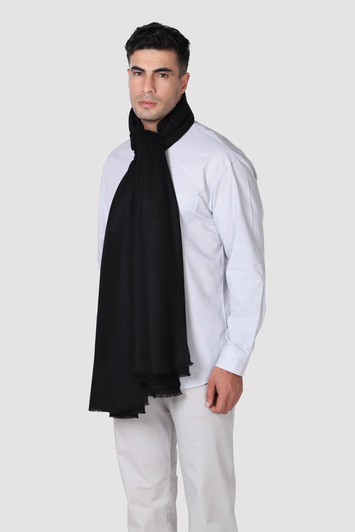Classic Solid Cashmere Scarf - Black