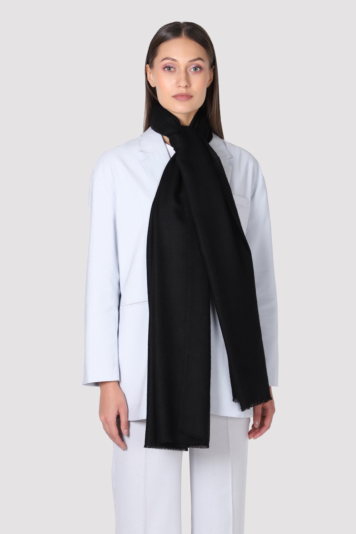 Classic Solid Cashmere Scarf - Black