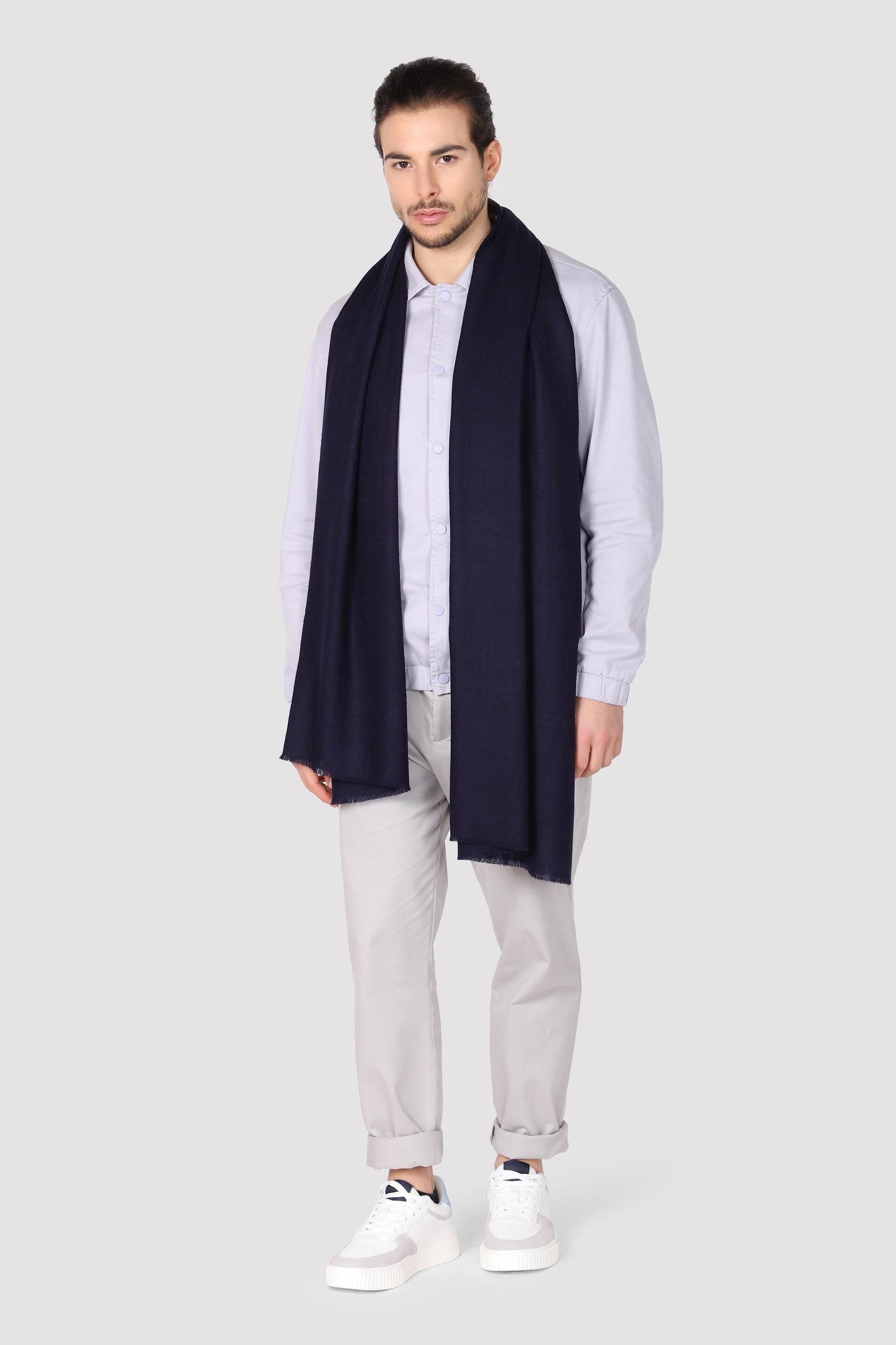 Classic Solid Cashmere Twill Scarf - Navy Blue