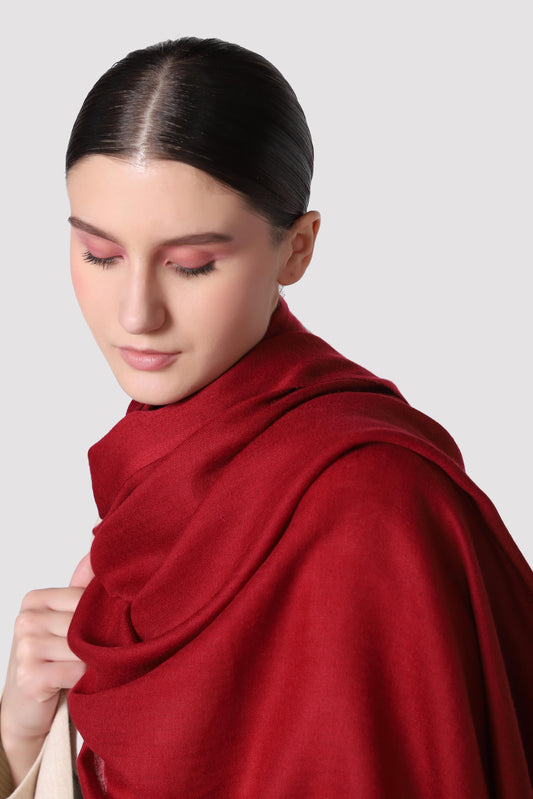 Classic Solid Cashmere Twill Scarf - Dark Red
