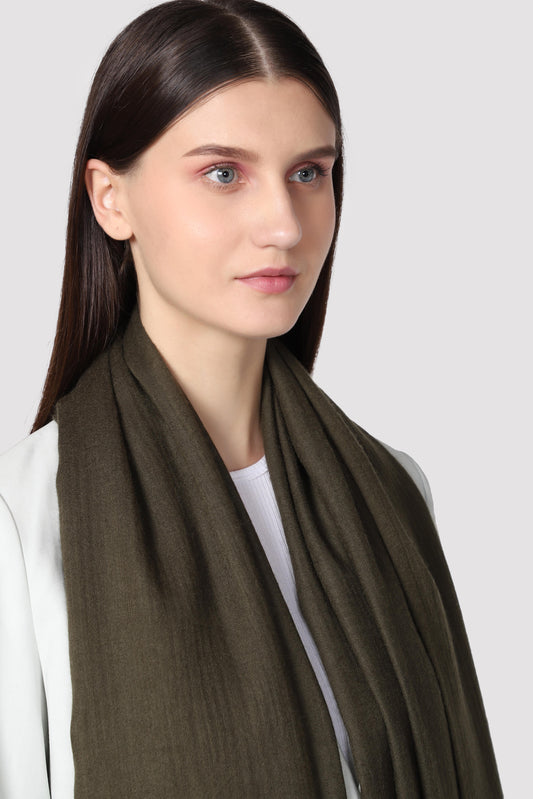 Classic Solid Cashmere Twill Scarf - Olive Green