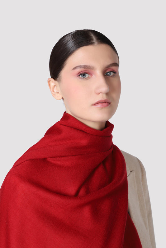 Classic Solid Cashmere Twill Scarf - Rouge Red