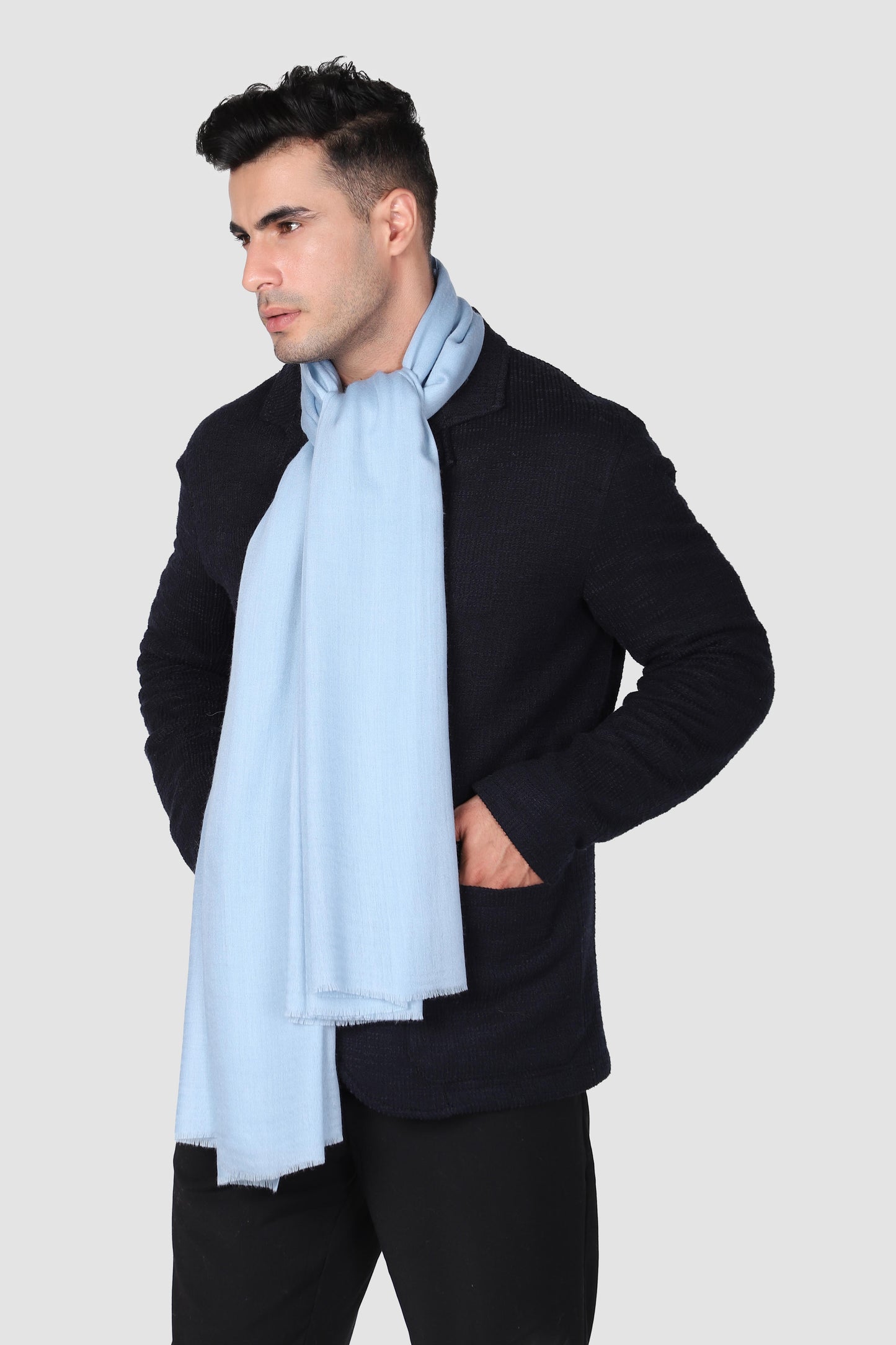 Classic Solid Cashmere Twill Scarf - Milky Blue