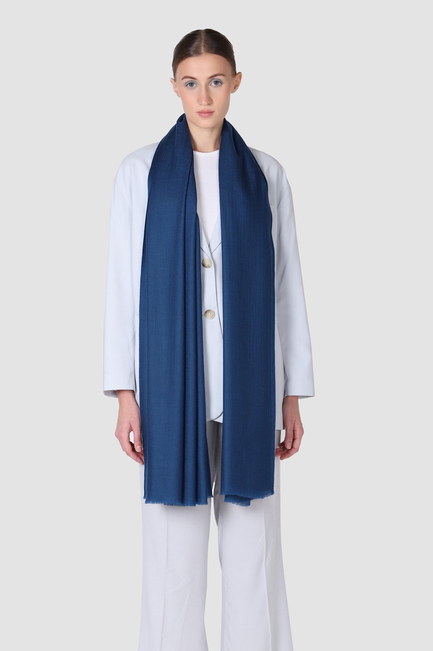 Classic Solid Cashmere Twill Scarf - Hortensia Blue