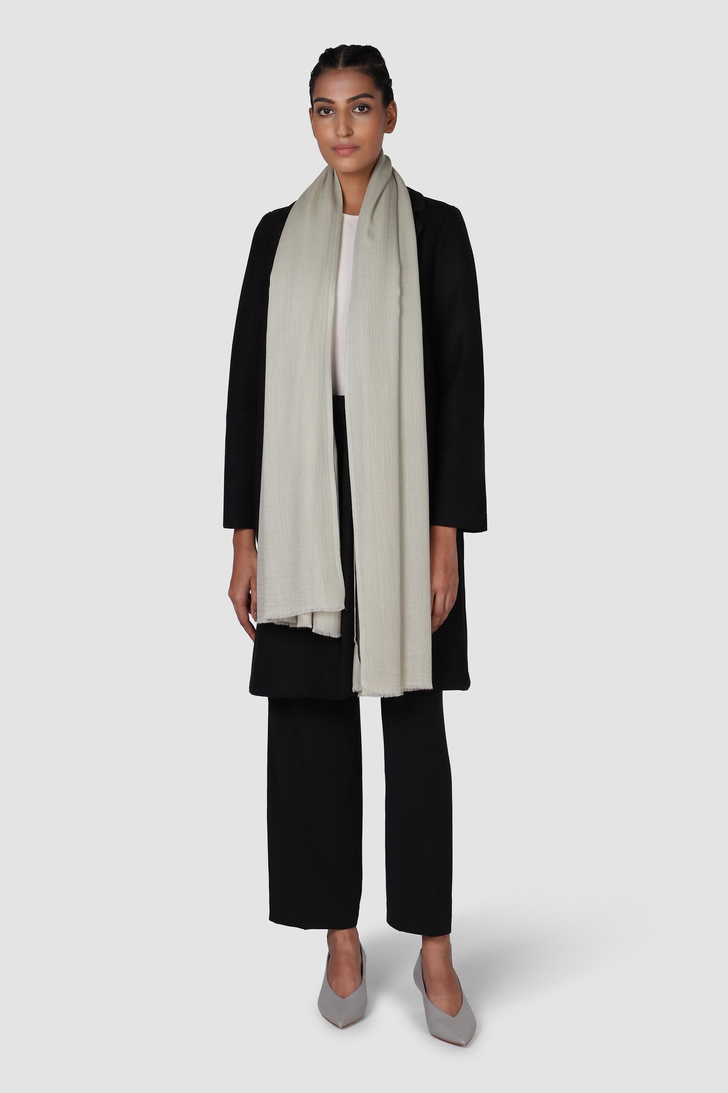 Classic Solid Cashmere Twill Scarf - Edelweiss Grey