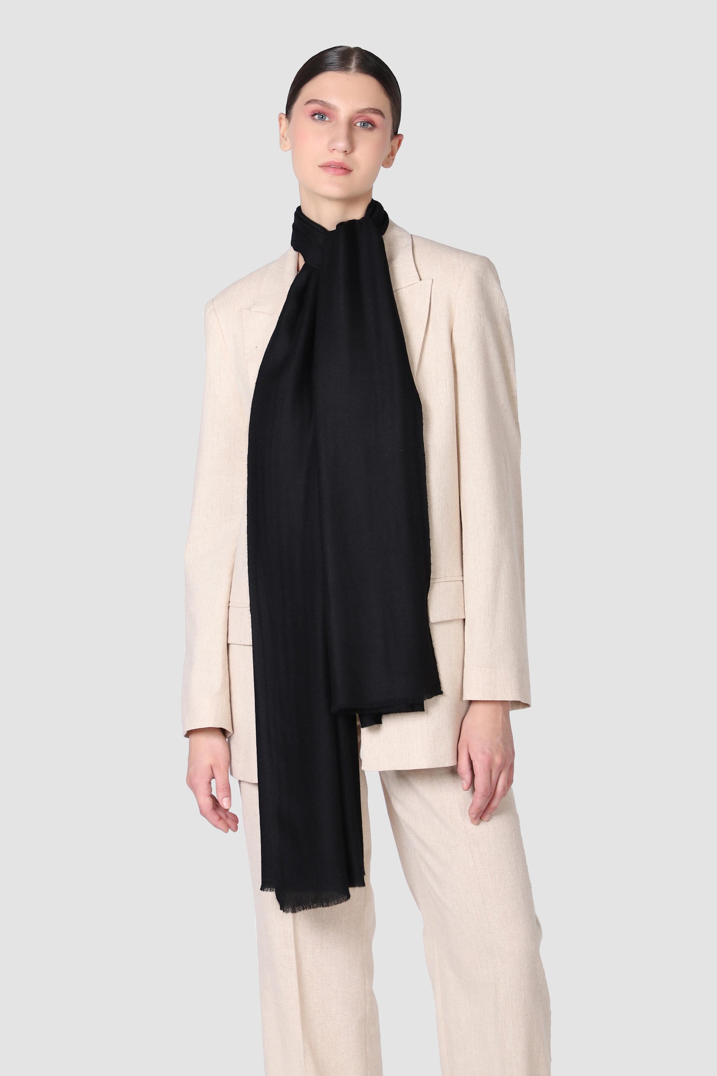 Classic Solid Cashmere Twill Scarf - Black