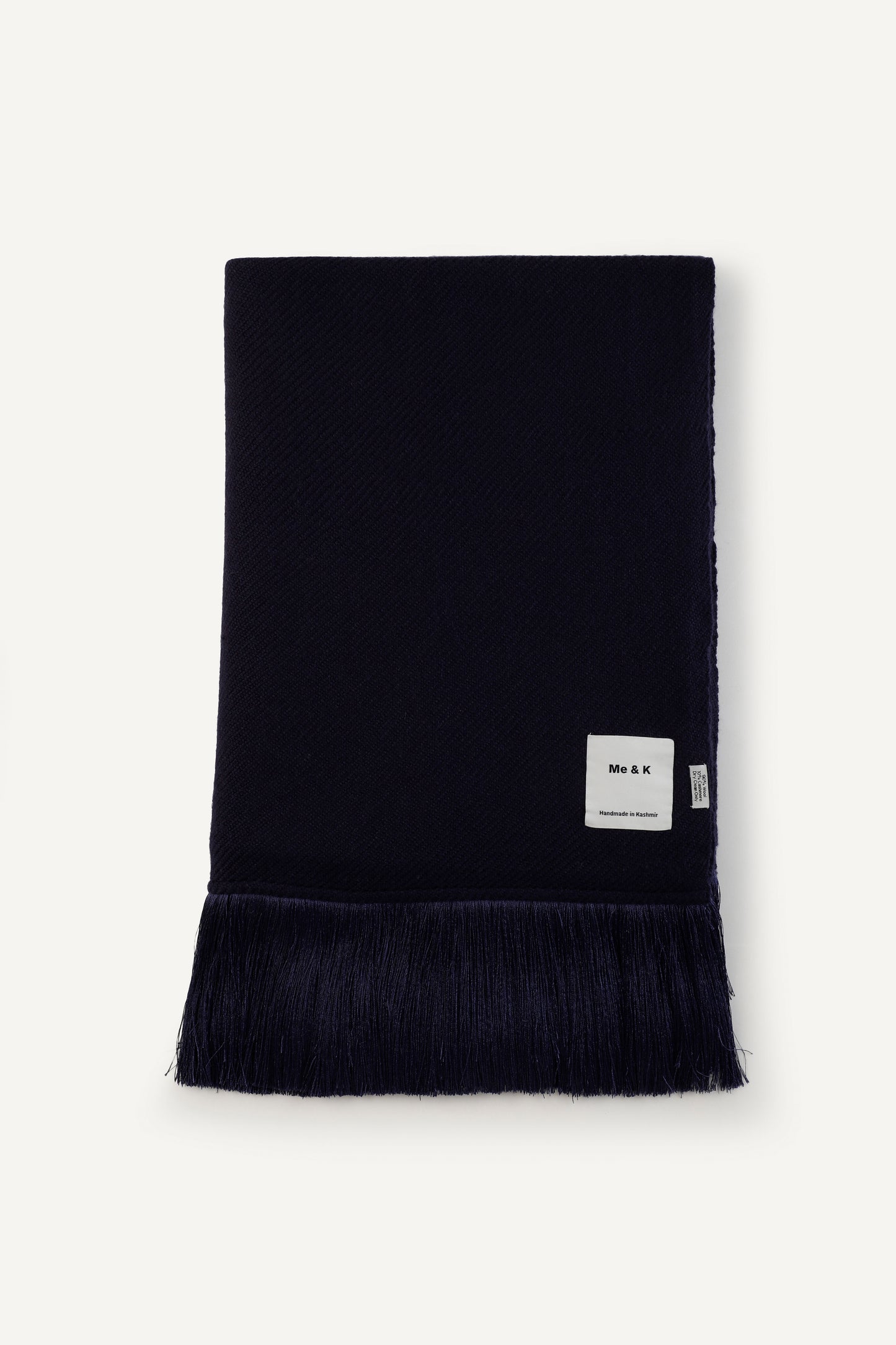 Luxury Navy Merino Cashmere Throw with Fringe | Hand-Woven Artisan Home Decor by Me & K