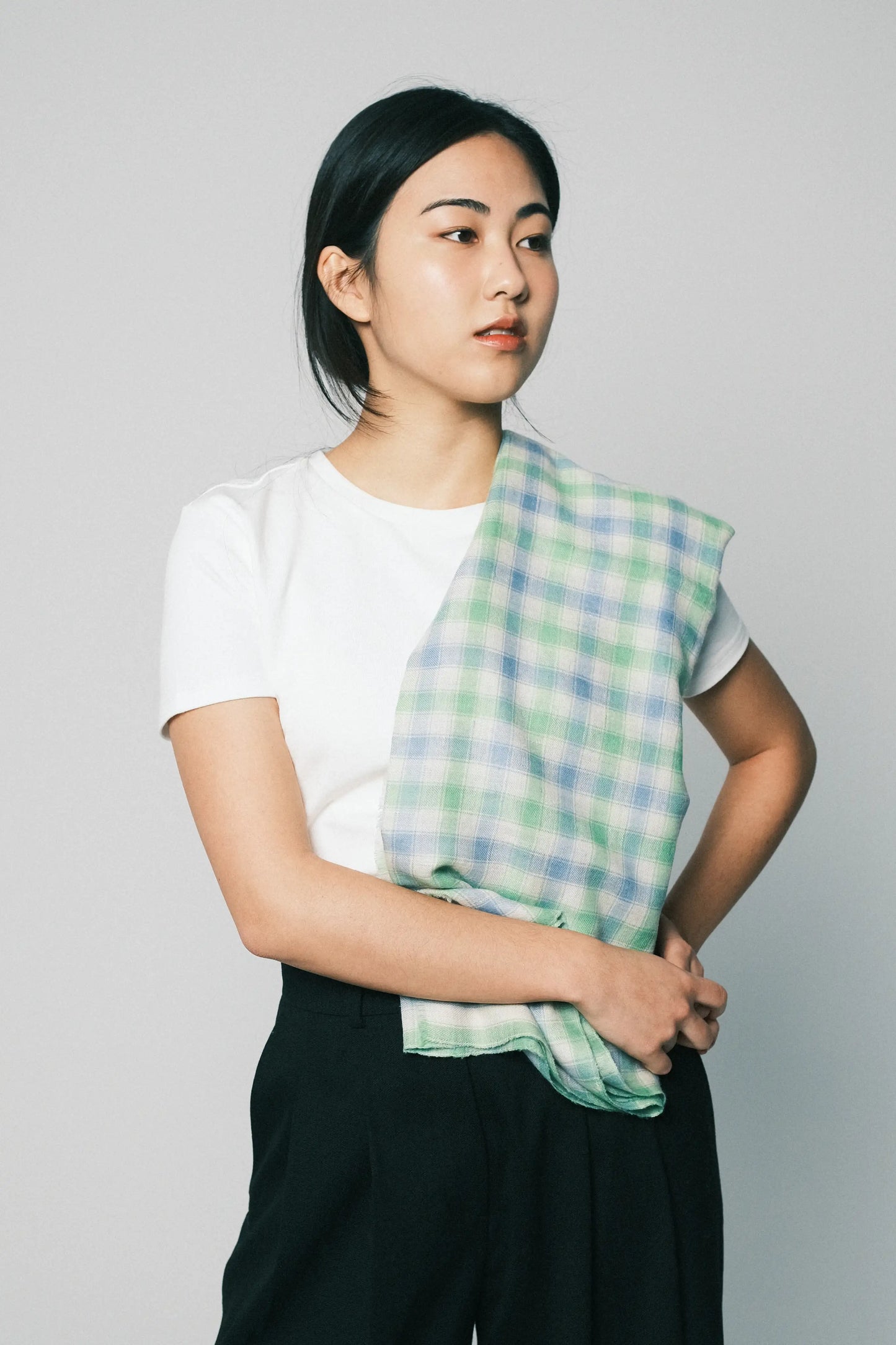 GINGHAM CHECK FOULARD - BLUE/GREEN COMBO