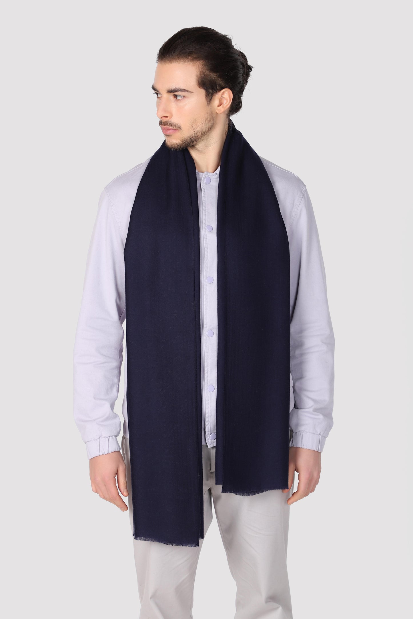Classic Solid Cashmere Scarf - Navy Blue