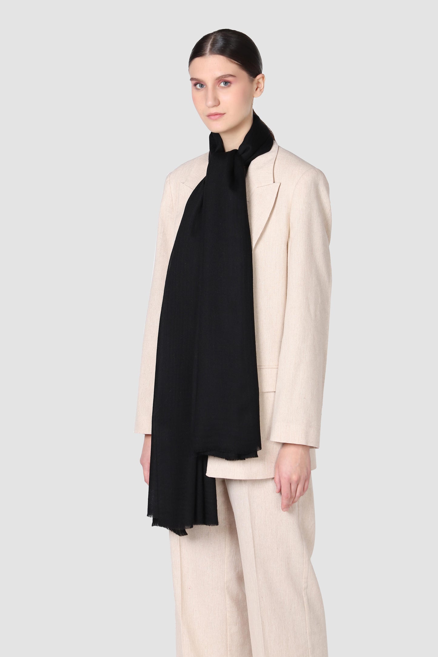 Classic Solid Cashmere Twill Scarf - Black