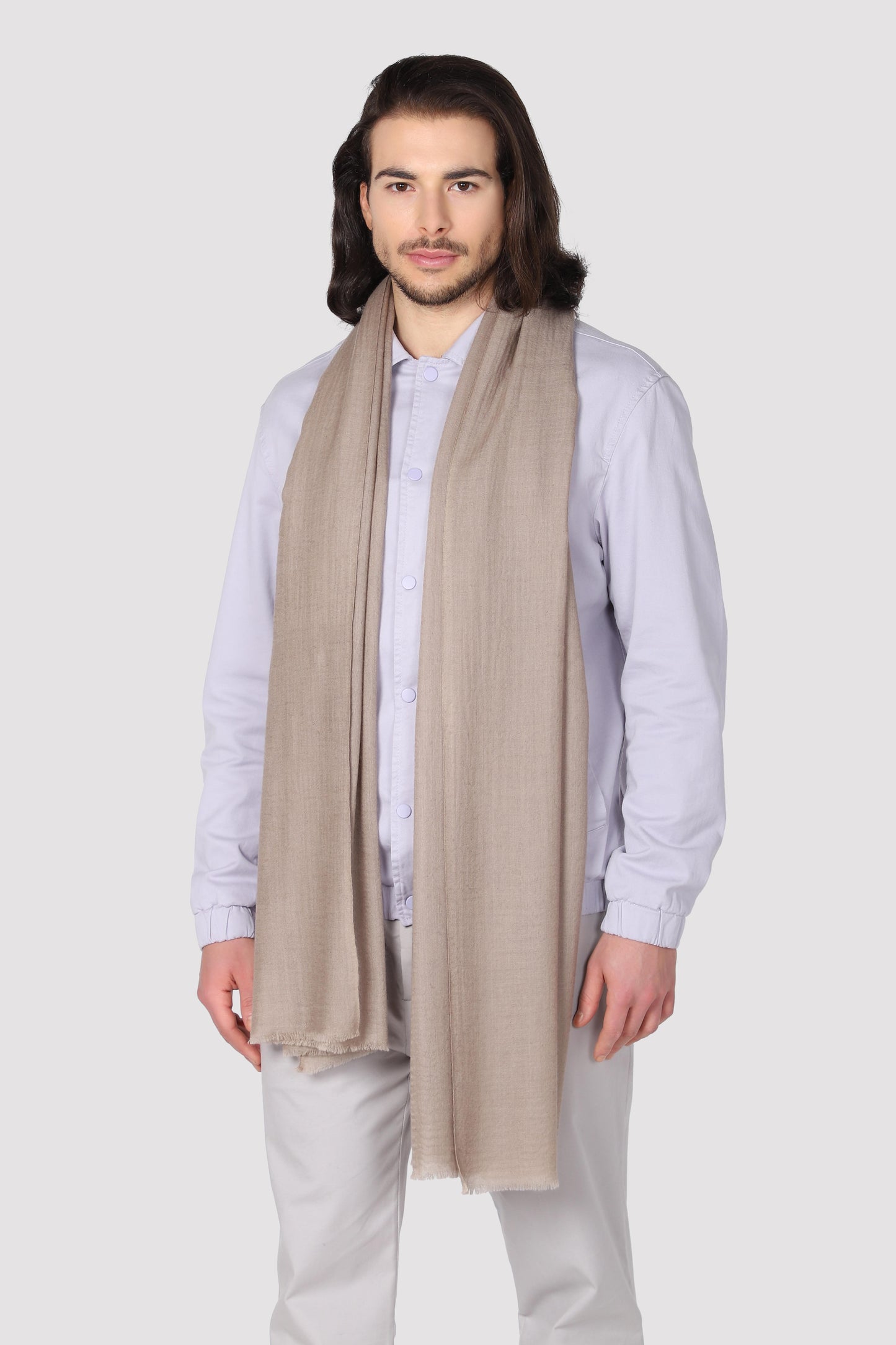 Classic Solid Cashmere Twill Scarf - Natural Beige Brown