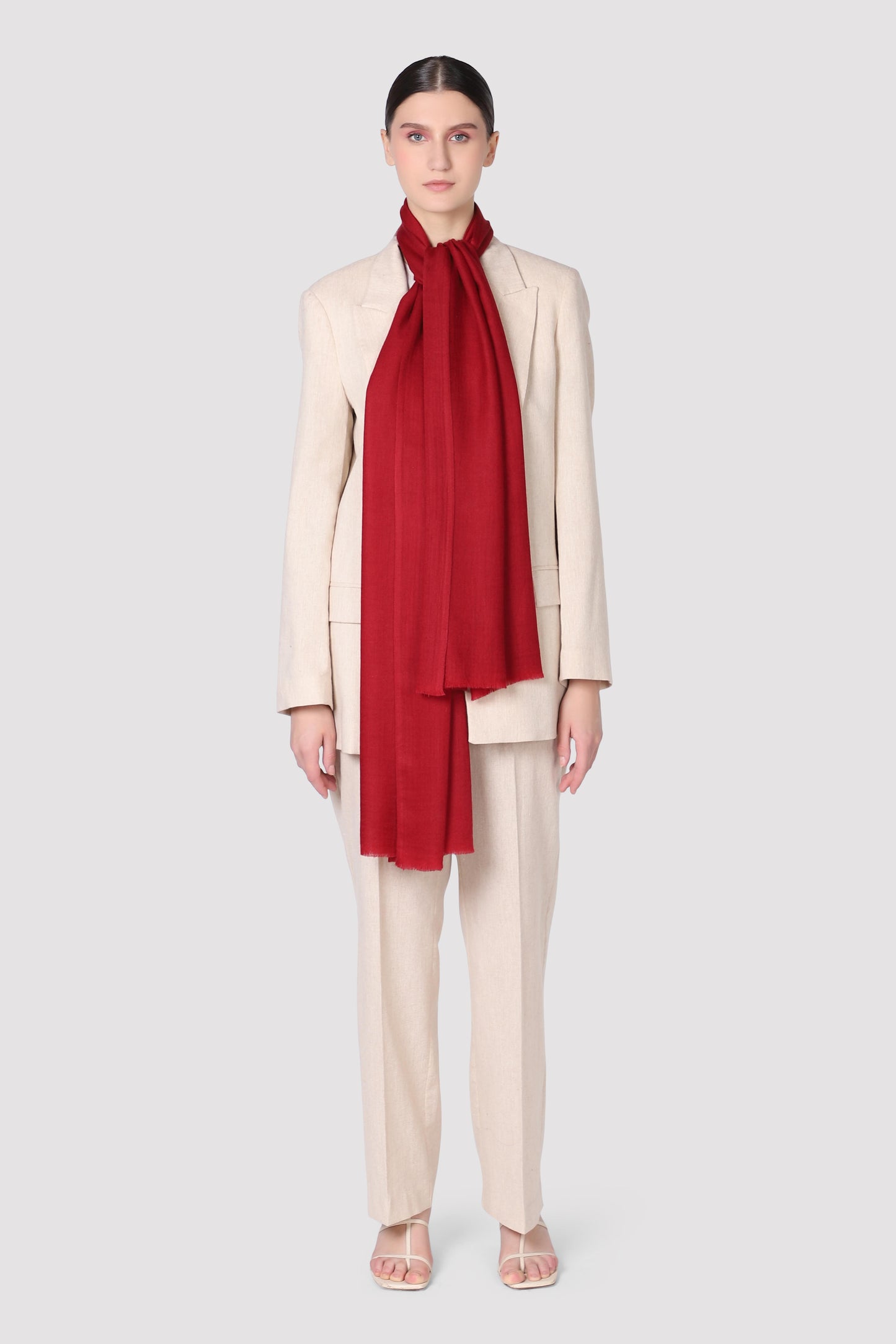 Classic Solid Cashmere Twill Scarf - Dark Red