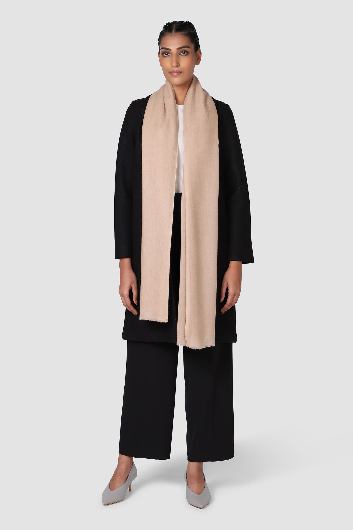 Classic Solid Cashmere Twill Scarf - Beige