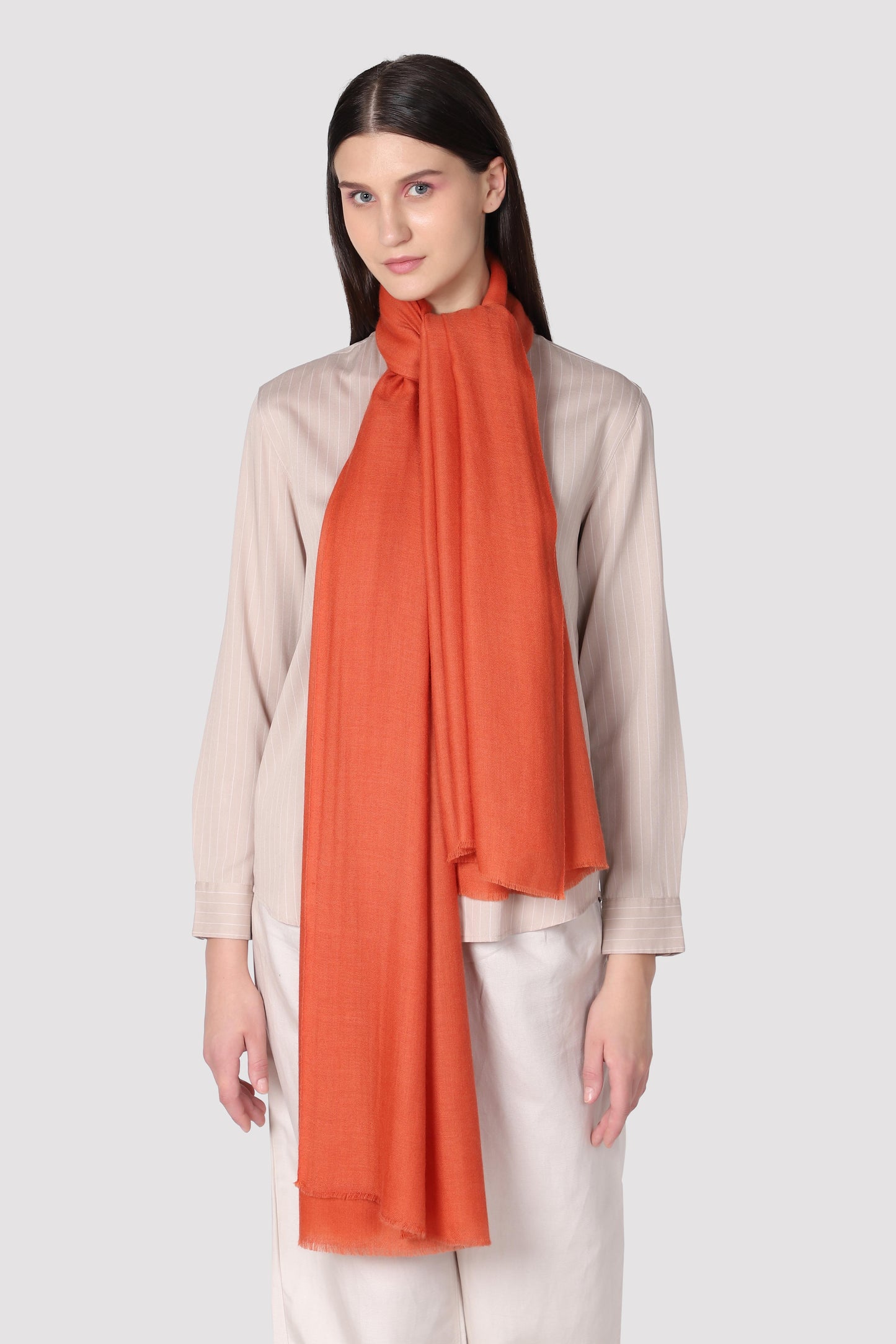 Classic Solid Cashmere Twill Scarf - Orange