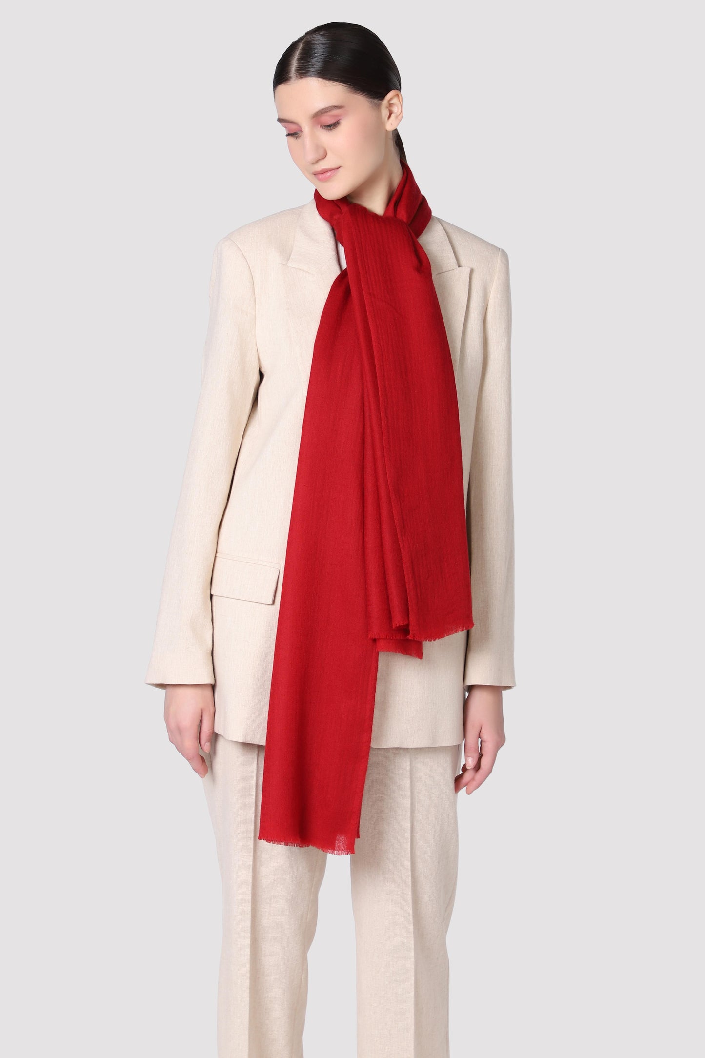 Classic Solid Cashmere Twill Scarf - Red