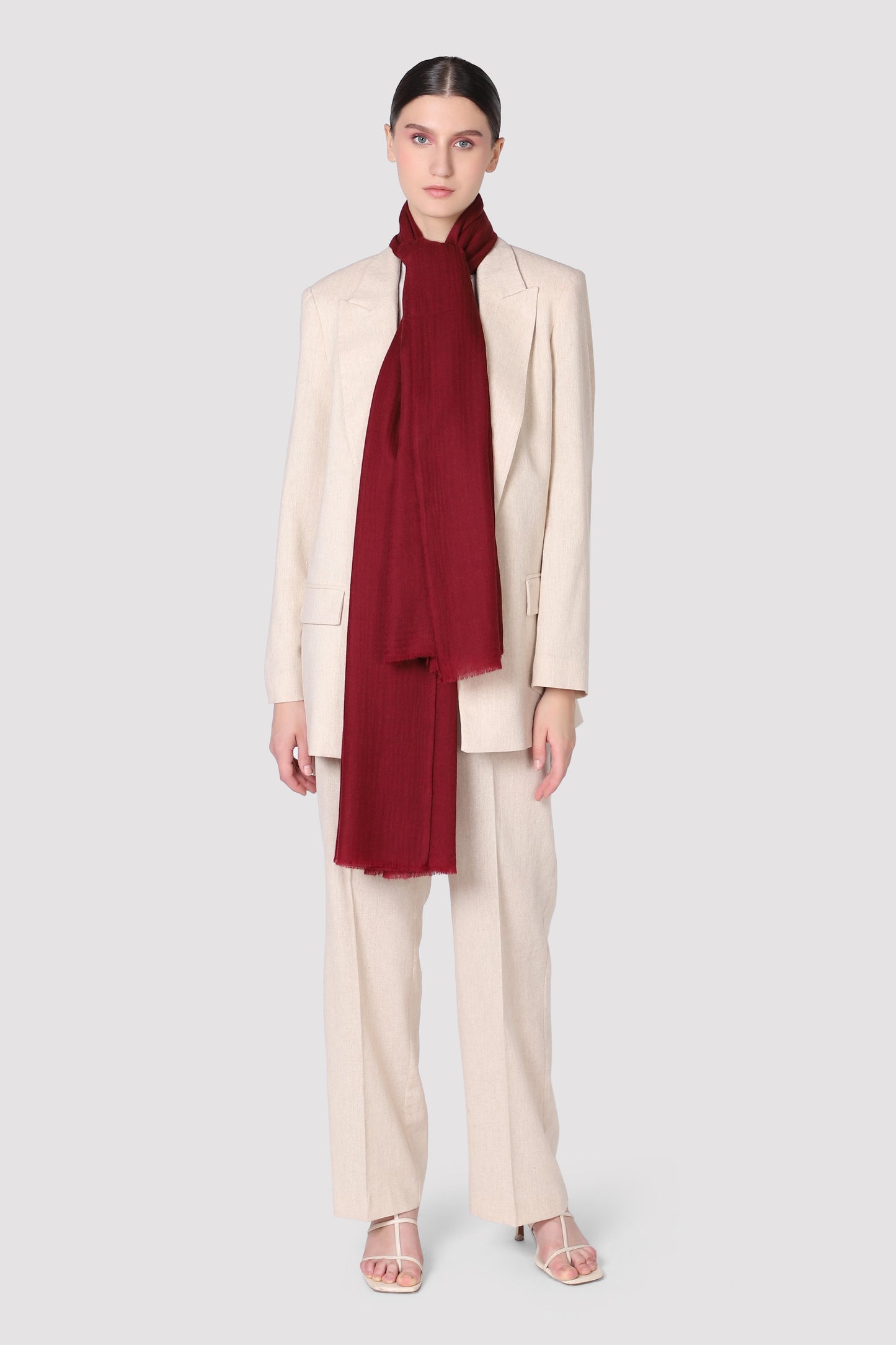 Classic Solid Cashmere Twill Scarf - Red Maroon