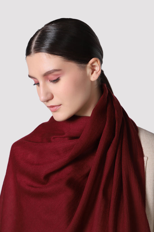 Classic Solid Cashmere Twill Scarf - Red Maroon
