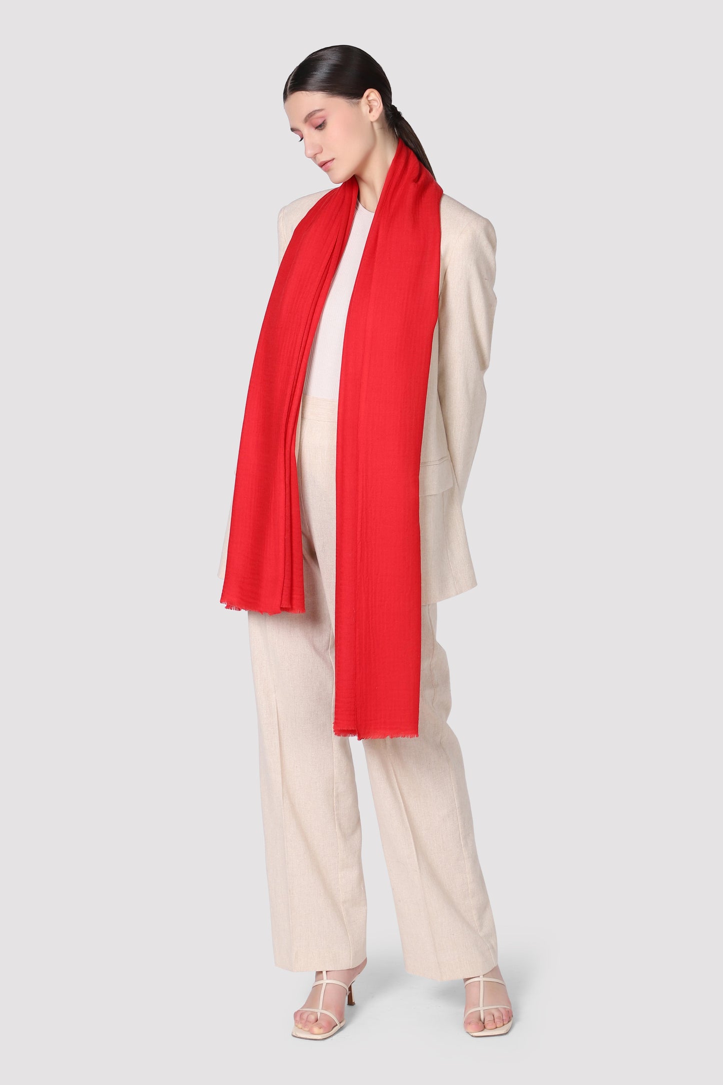 Classic Solid Cashmere Twill Scarf - Red (47 Ceres)