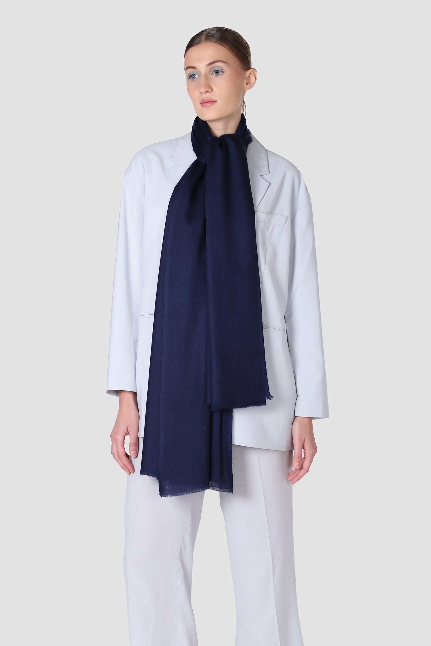 Classic Solid Cashmere Twill Scarf - Navy
