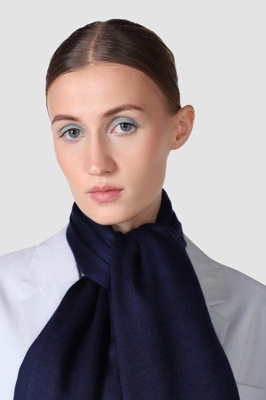 Classic Solid Cashmere Twill Scarf - Navy