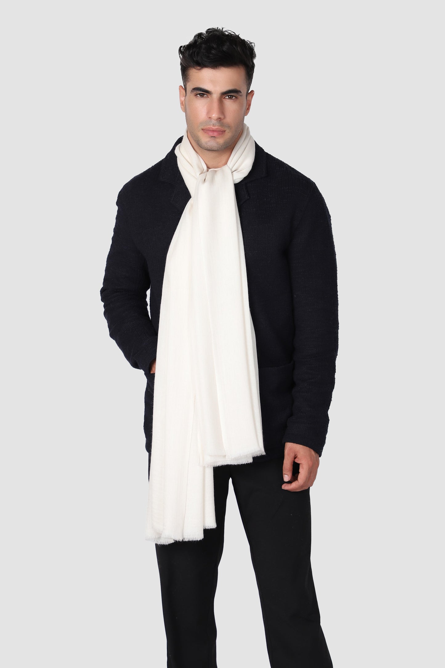 Classic Solid Cashmere Twill Scarf - Ivory