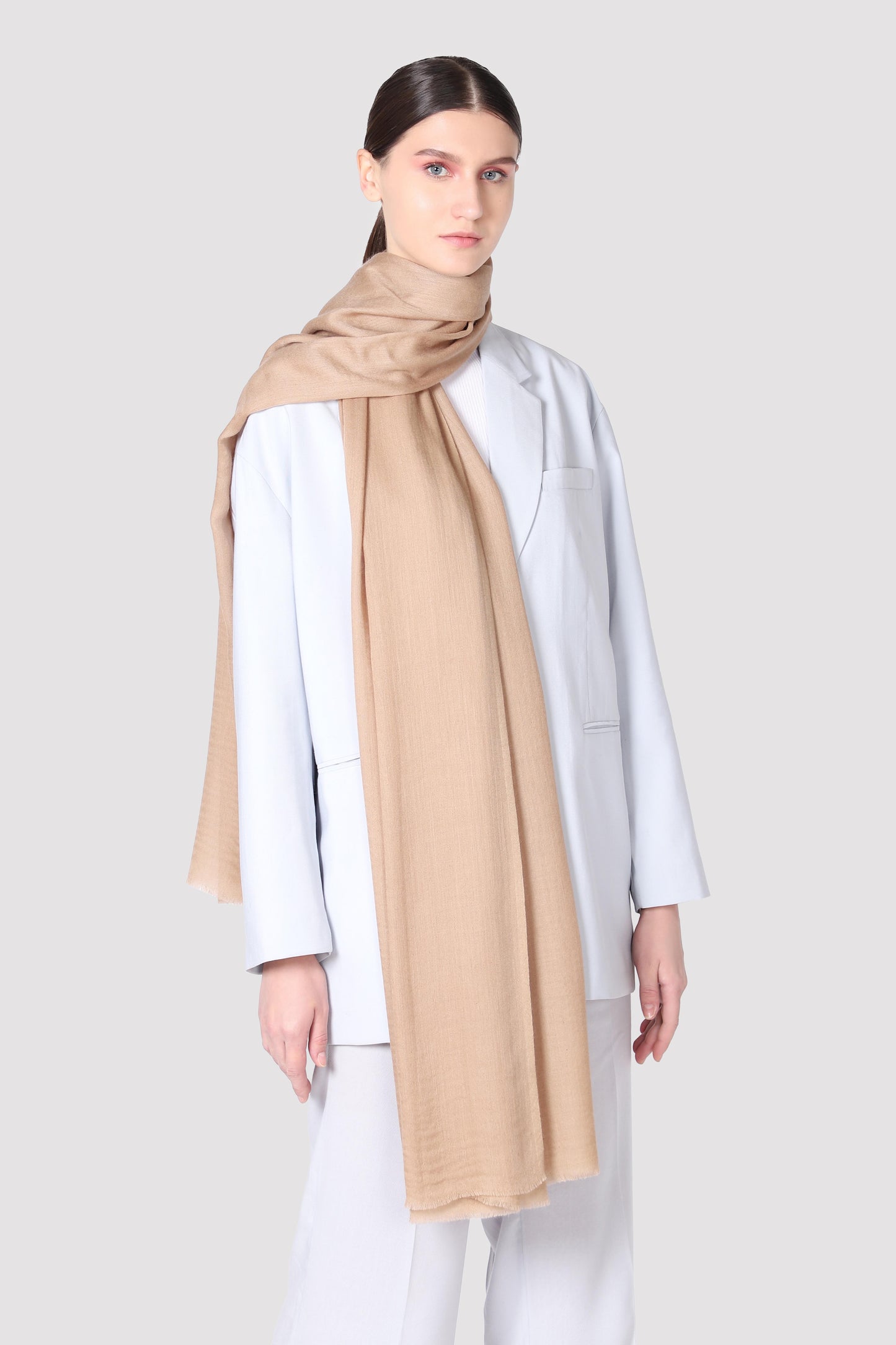 Classic Solid Cashmere Twill Scarf - Beige