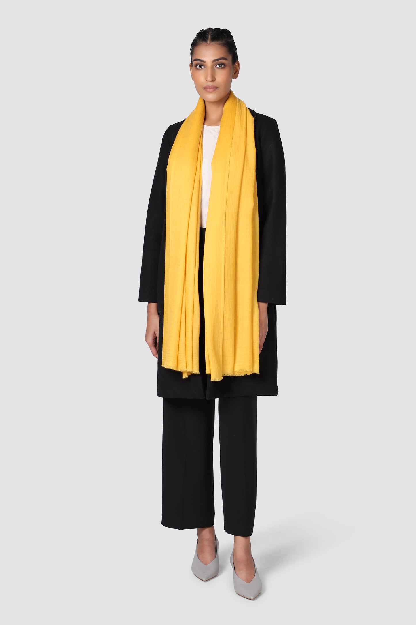 Classic Solid Cashmere Twill Scarf - Yellow