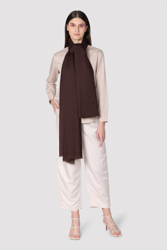 Classic Solid Cashmere Twill Scarf - Brown