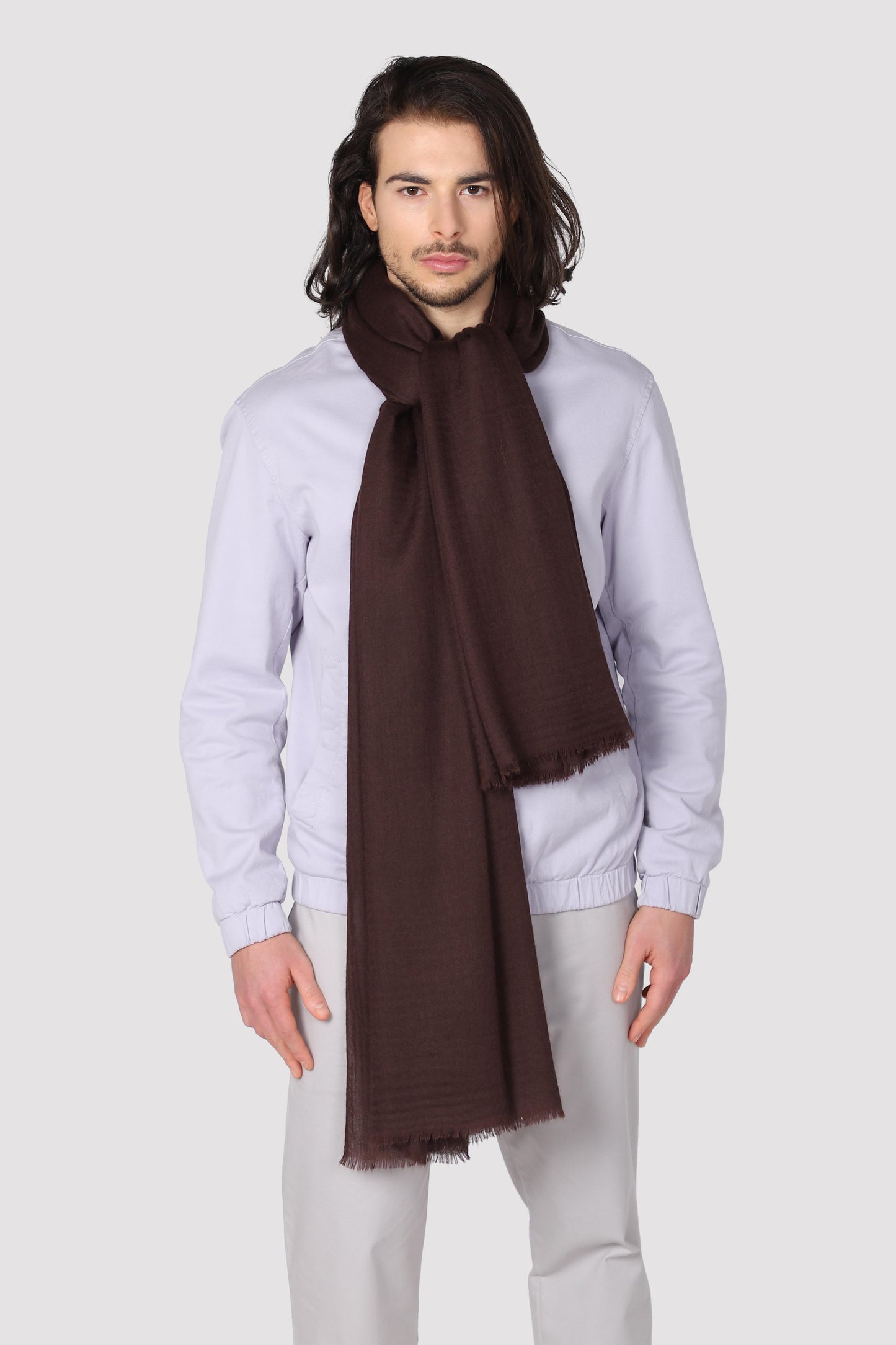 Classic Solid Cashmere Twill Scarf - Brown