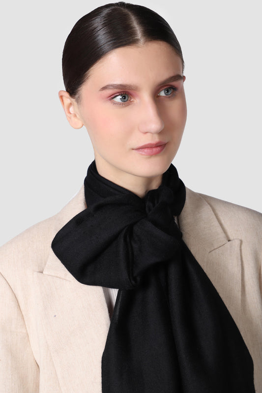 Classic Solid Cashmere Twill Scarf - Black