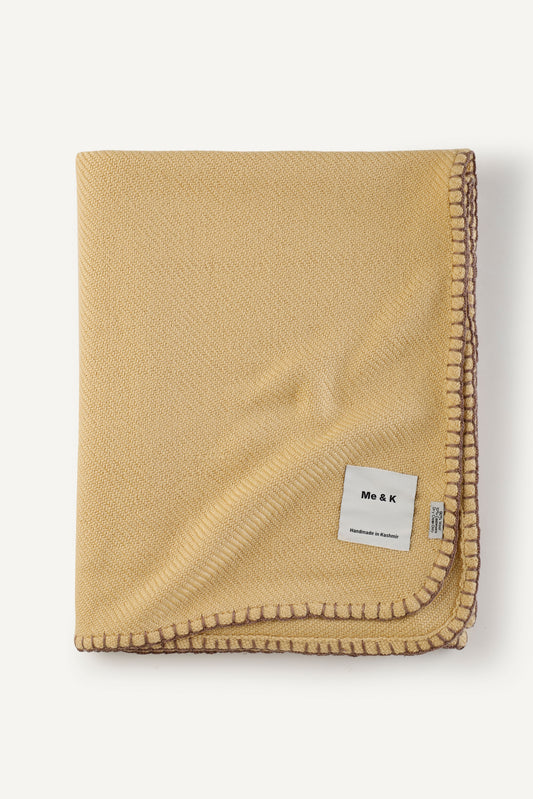 Luxury Sand Beige Wool & Cashmere Throw Blanket with Crochet Edge | Hand-Woven Artisan Home Decor by Me & K