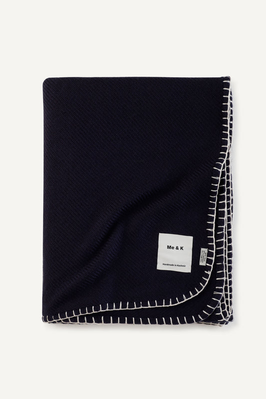 Handcrafted Warmth: Wool & Cashmere Solid Crochet Blanket - Insignia Blue