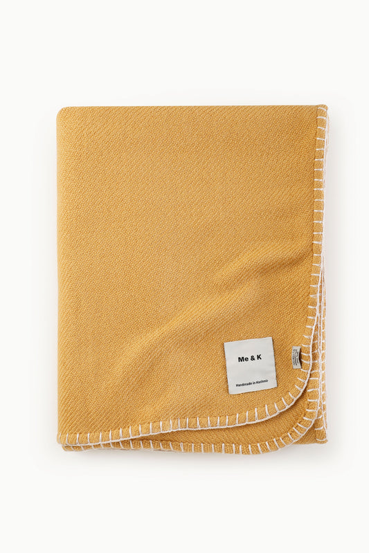 Handcrafted Warmth: Wool & Cashmere Solid Crochet Blanket - Mimosha/Mustard Yellow