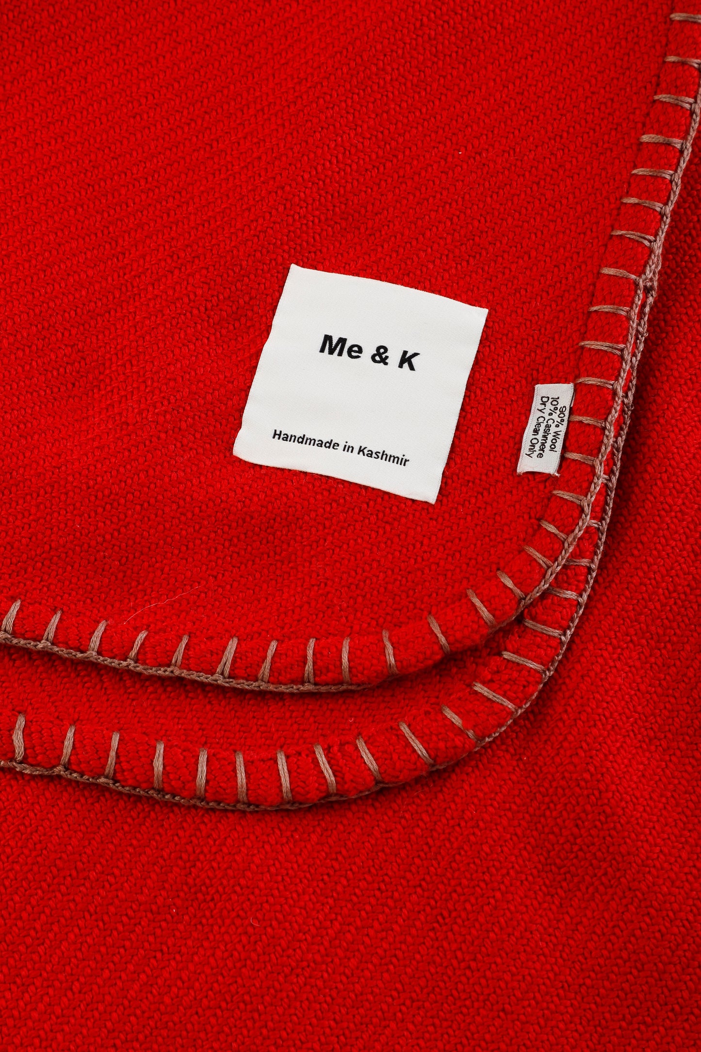 Handcrafted Warmth: Wool & Cashmere Solid Crochet Blanket - Coral Red