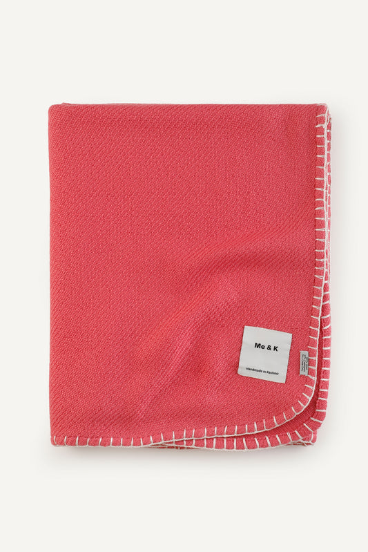 Handcrafted Warmth: Wool & Cashmere Solid Crochet Throw - Eclat Pink