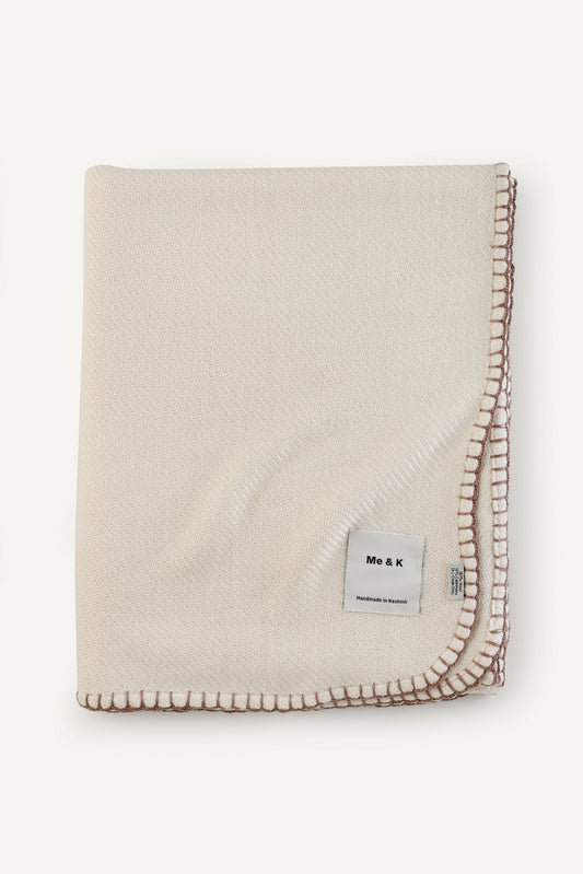 Handcrafted Warmth: Wool & Cashmere Solid Crochet Throw - Ivory
