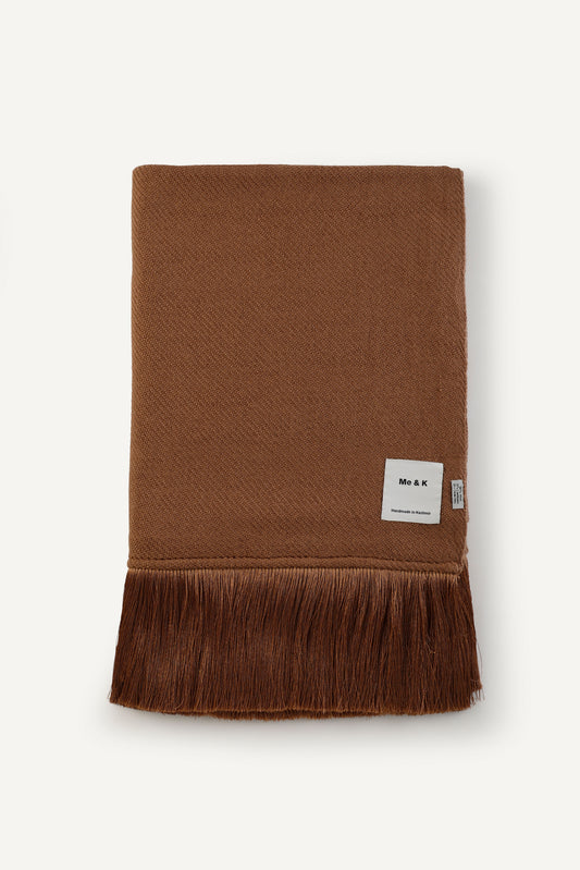 Luxury Earthy Brown Merino Cashmere Throw with Fringe | Hand-Woven Artisan Home Decor by Me & K