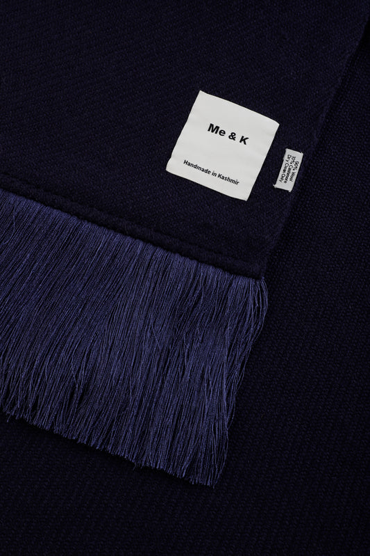 Luxury Navy Merino Cashmere Throw with Fringe | Hand-Woven Artisan Home Decor by Me & K