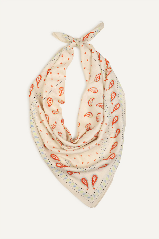 PAISLEY BANDANA - HANDPAINT SQUARE - IVORY COMBO