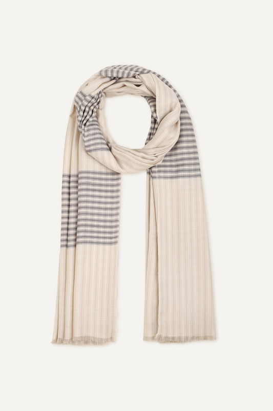 CHECK & STRIPE FOULARD - IVORY COMBO