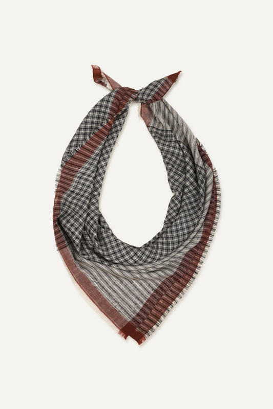 CHECK TRIO FOULARD SQUARE - BROWN COMBO