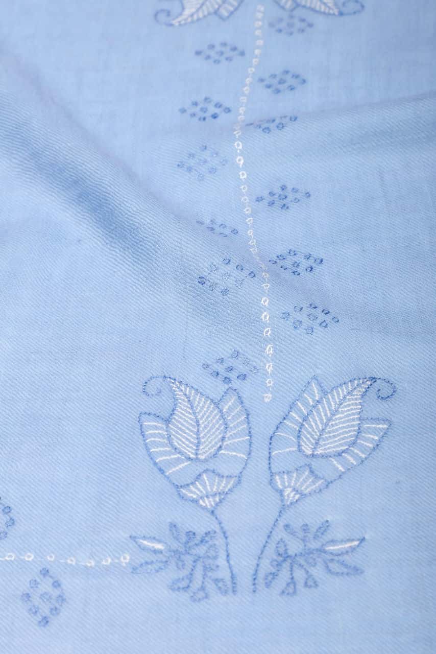Hand Sozni cashmere neckerchief in blue - Me & K