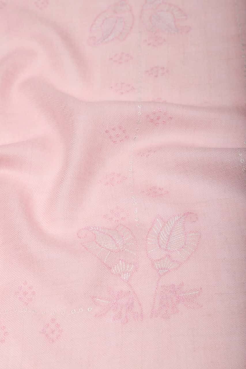 Hand-woven flower motifs on pink cashmere neckerchief - Me and K