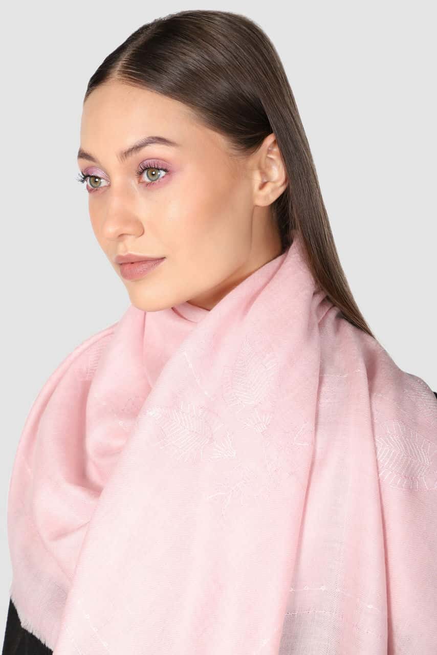 Female in pink colored paisley square scarf - Me & K