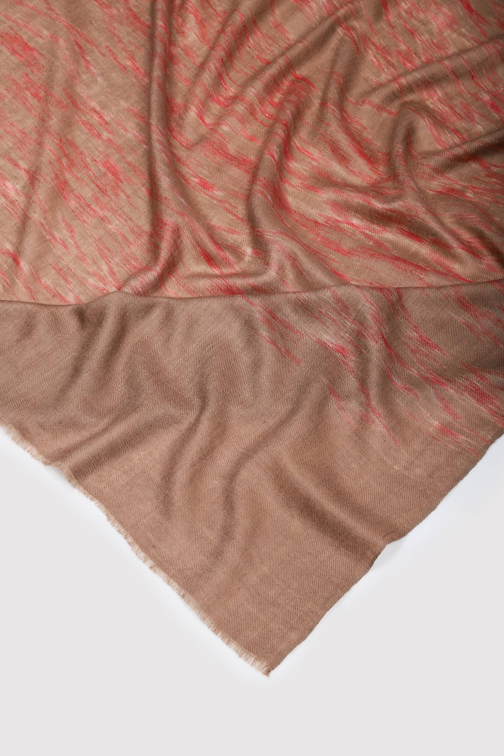 Natural brown & red colored Ikat cashmere shawl on a white background- Me&K