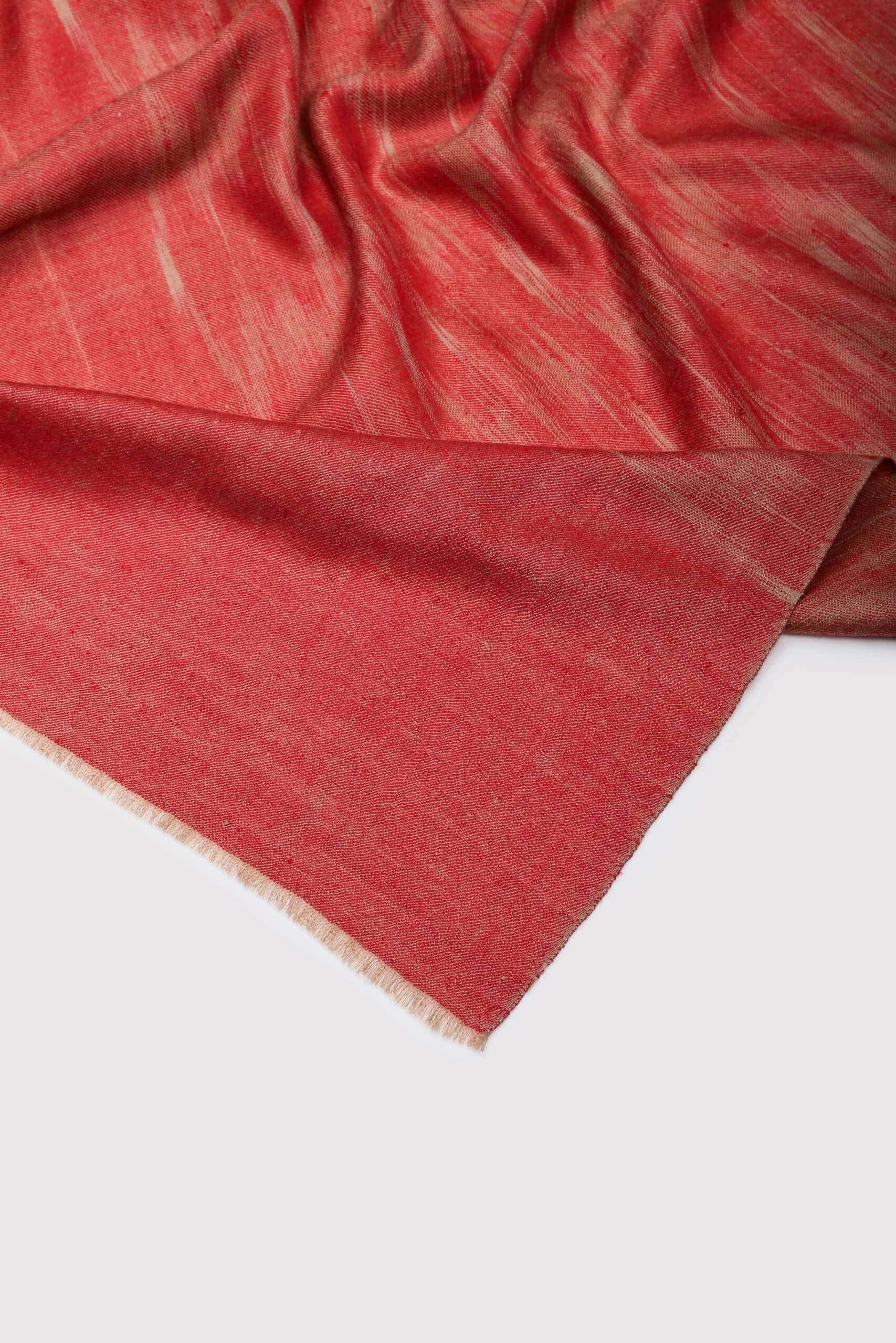 Red & beige shaded Ikat shawl on a white background- Me & K